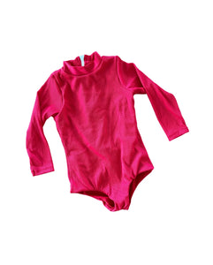 Girl's Long Sleeve Zip Up in Red Ribbed