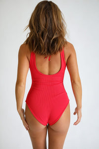 Women's OF ONE SEA | Cutout One Piece in Red Ribbed