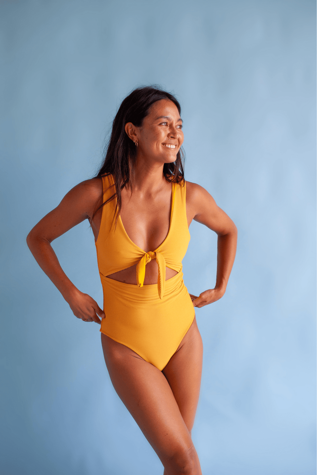 Women's OF ONE SEA | Cutout One Piece in Yellow Ribbed