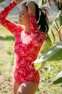 Women's OF ONE SEA | Long Sleeve Zip Up in Red Shaka