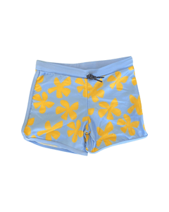 Toddler Soft Shorts for Swim in Light Blue Plumeria