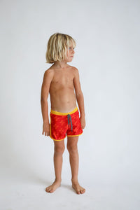 Toddler Soft Shorts for Swim in Red Breadfruit Bandana