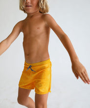 Toddler Soft Shorts for Swim in Yellow Ohia Lehua Print