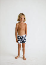 Toddler Soft Shorts for Swim in Black Plumeria