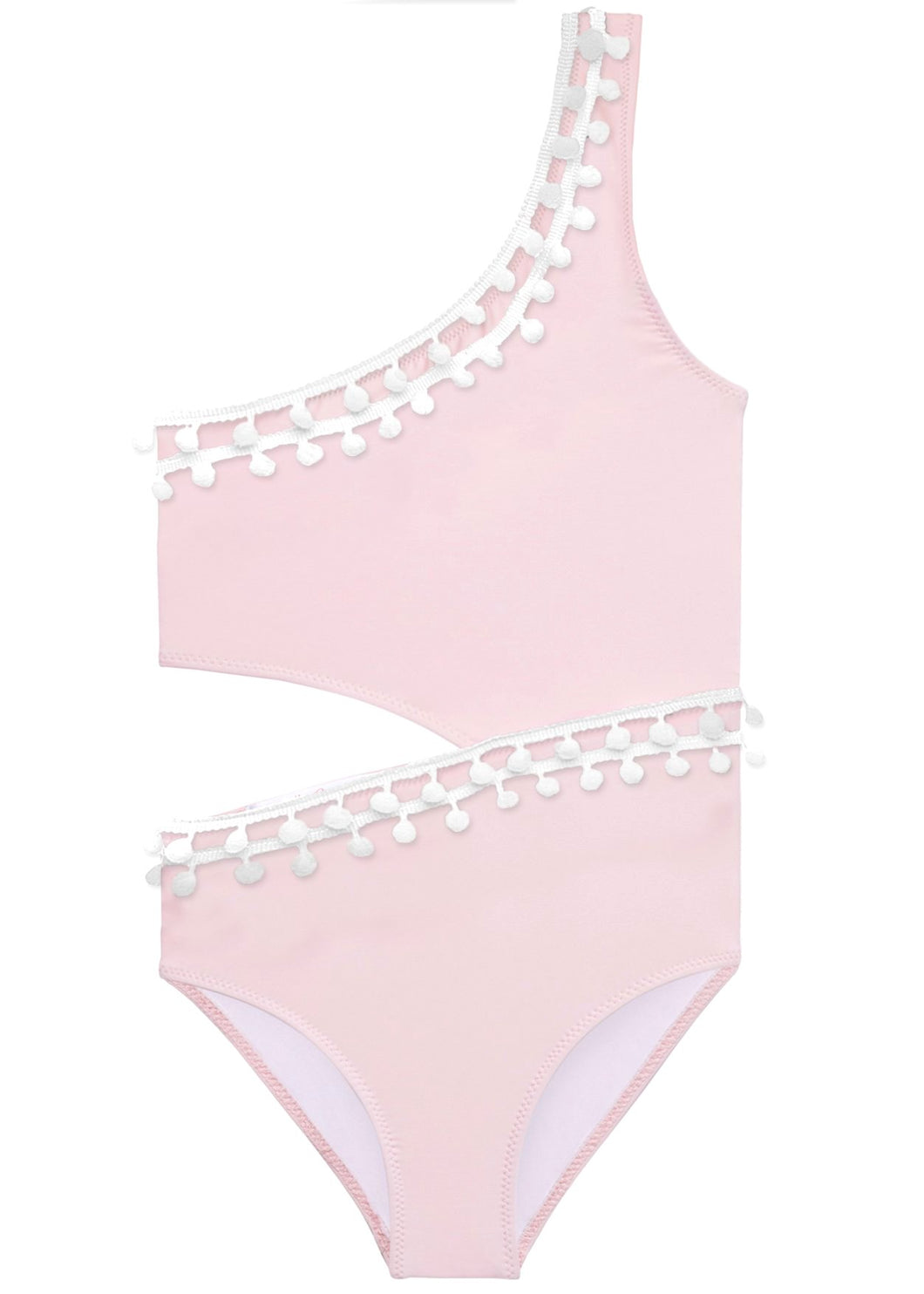 Pink Side-Cut Swimsuit with Pom Pom
